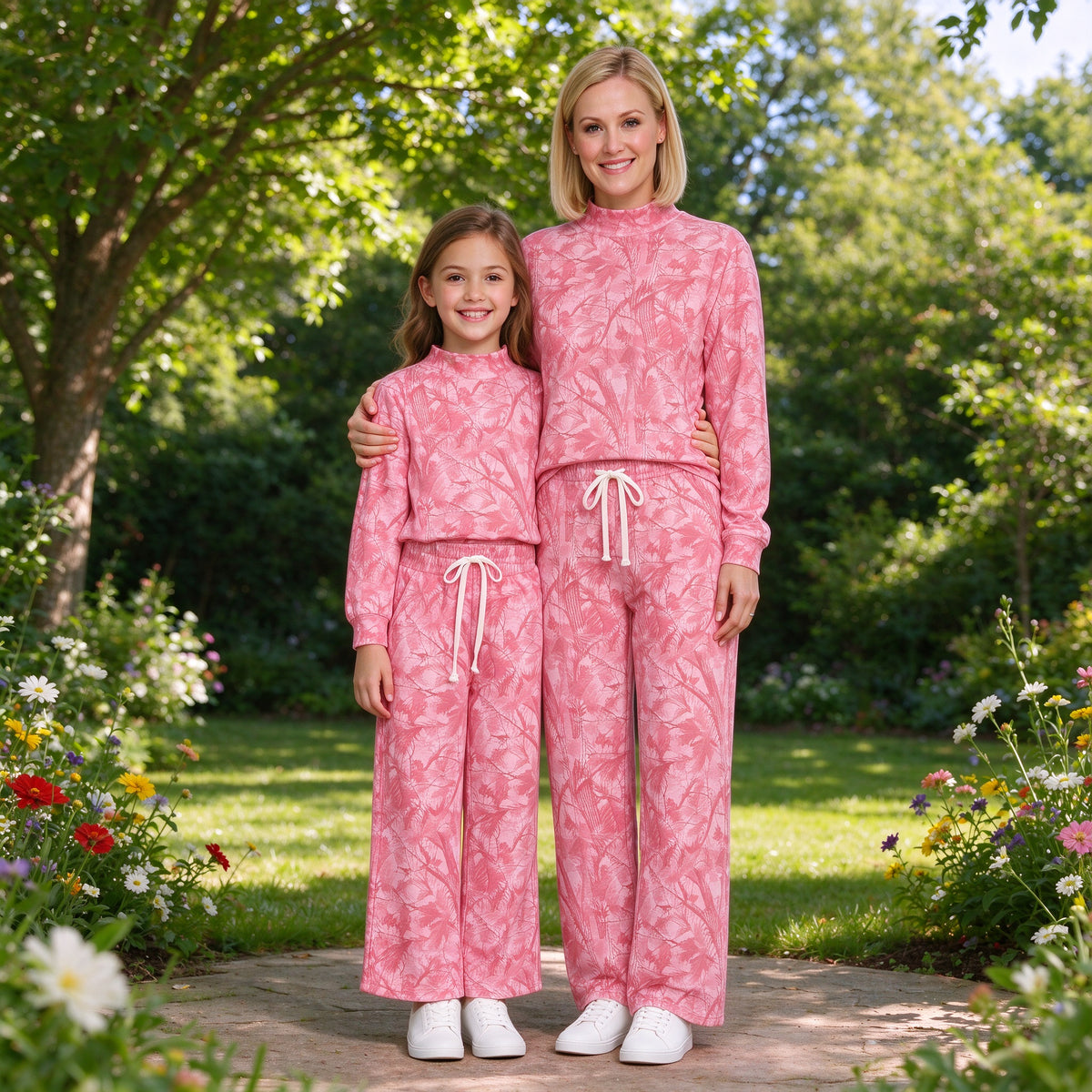 Mommy and Me Maroon Pink Camo Long Sleeve Top Pants Outfit