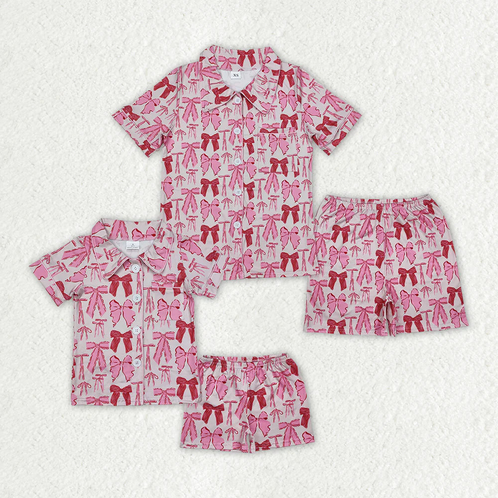 Mommy & Me Pink Bow Print Button-Up Pajama Set