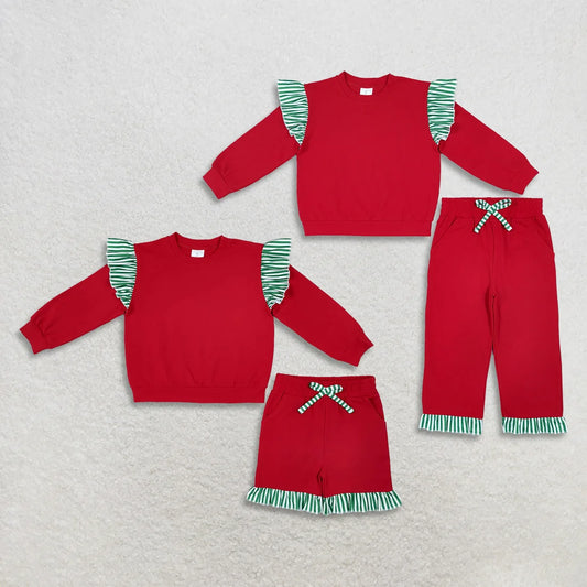 Sibling Kids Girls Red Long Sleeve Top with Pants and Shorts Outfit
