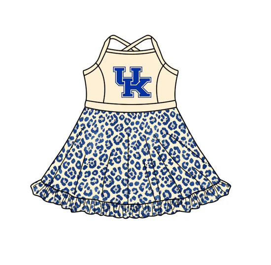 (Custom  Preorder MOQ 5) Baby Girls Strap Leopard UK Team Knee Length Dress