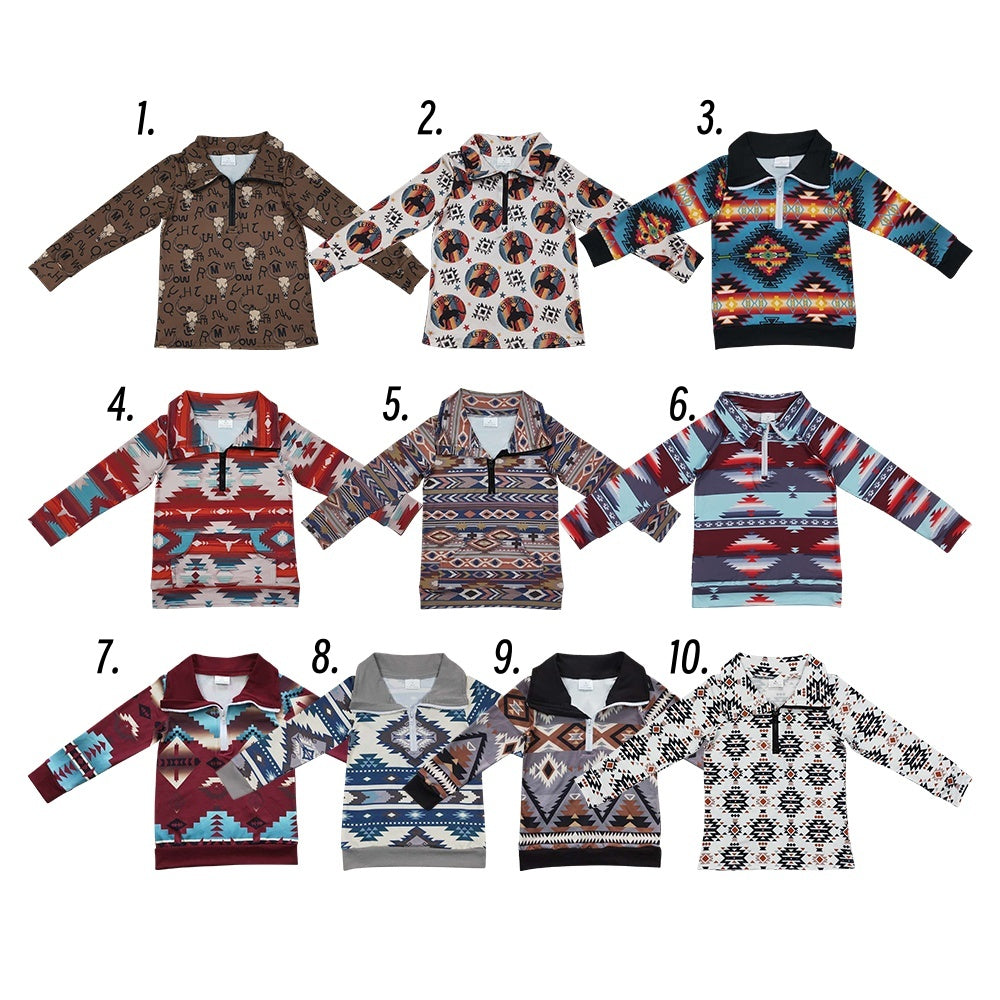 Toddler Boys Wetern Cowboy Aztec Long Sleeve Half Zipper Pullover Top