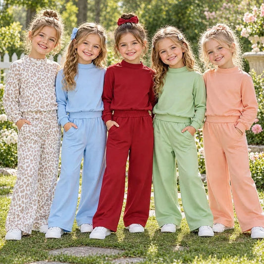 Sibling Toddler Girls Mock Neck Long Sleeve Top Wide Leg Pants Outfit