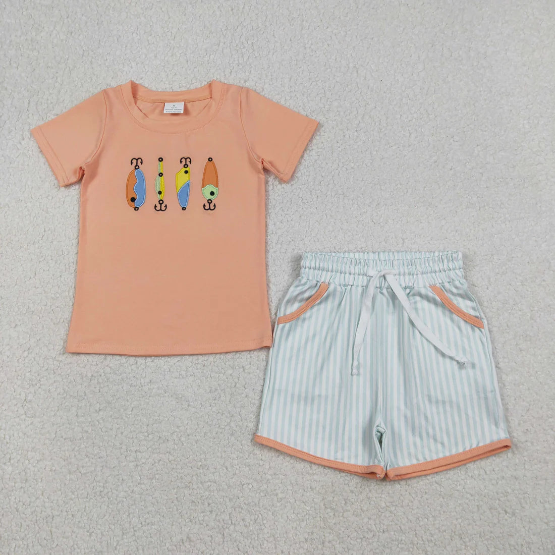 Embroidery Country Boy Boots Top Camo Pockets Shorts Western Clothes Sets
