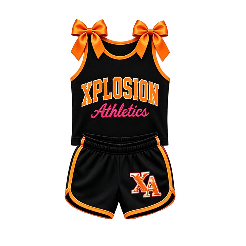 (Custom Design Preorder MOQ 5) Teams Xplosion Athletics Bows Vest Top Shorts Mommy and Me Summer Yoga Clothes Set