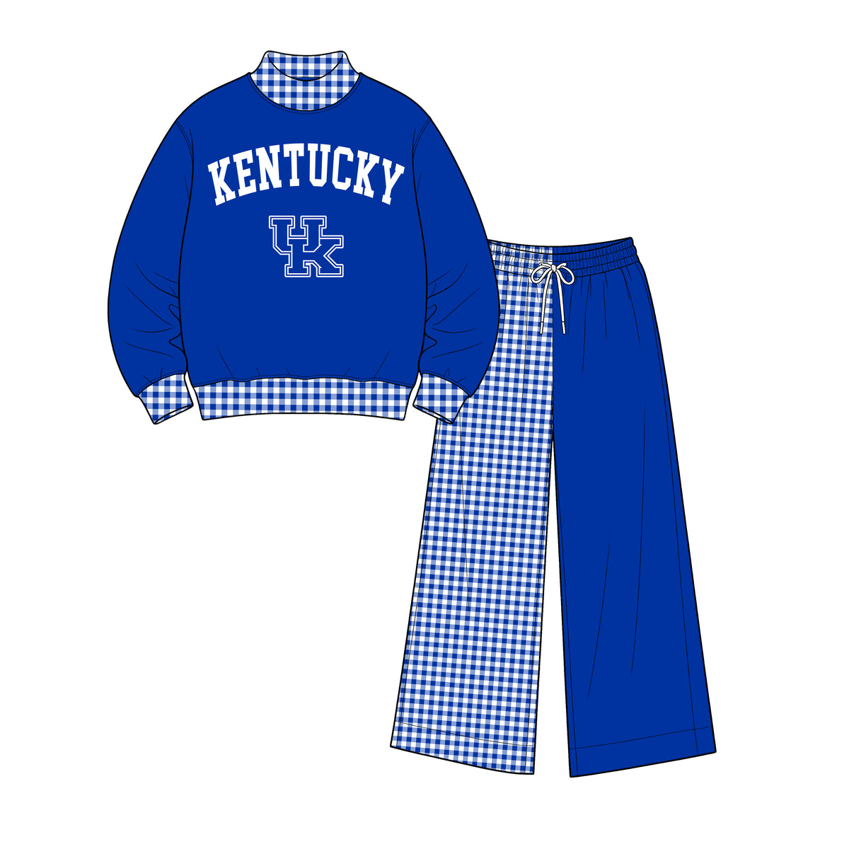 (Custom Design Preorder MOQ 5) Kentucky Mock Neck  Top with Patch Wide Leg Sport Team Set