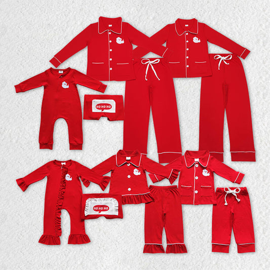Santa Embroidery Red Cotton Family Christmas Buttons Pajamas Styles