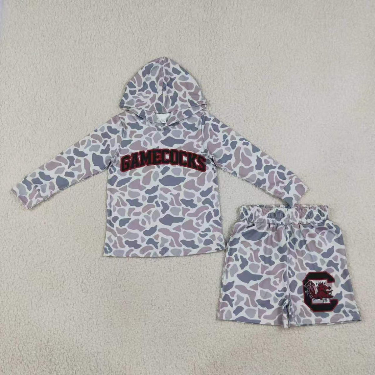 Sibling Baby Boys Sport Team Grey Camo Long Sleeve Hoodie Top with Shorts Outfit