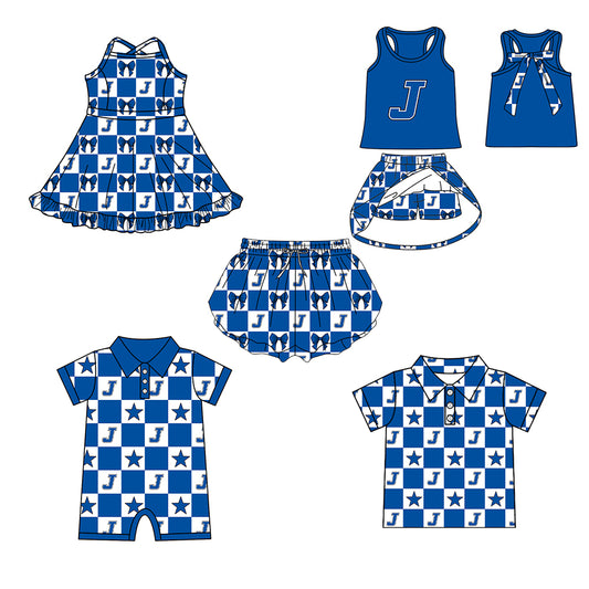 (Custom Design Preorder MOQ 5 Each Item) Teams Joaquin Rams Blue Plaid Print Kids Clothes Sibling & Family Matching Styles