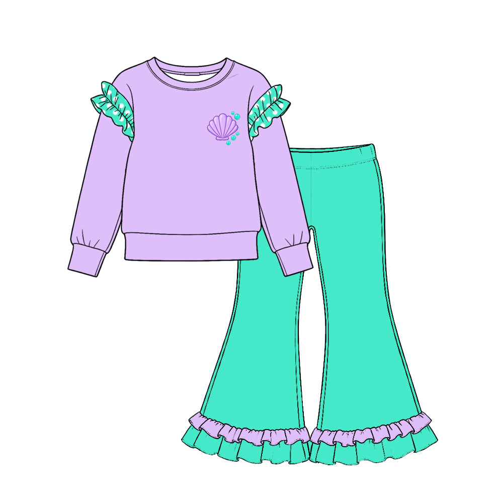 (Custom Design Preorder MOQ 5 Each) Cartoon Princess Print Girls Ruffles Clothes Set Sisters Wear