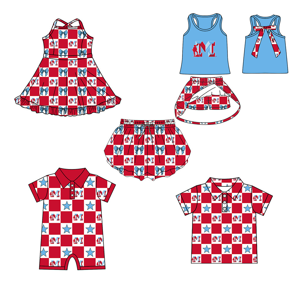 (Custom Design Preorder MOQ 5 Each Item) Teams Plainsmen Red Plaid Print Kids Clothes Sibling & Family Matching Styles