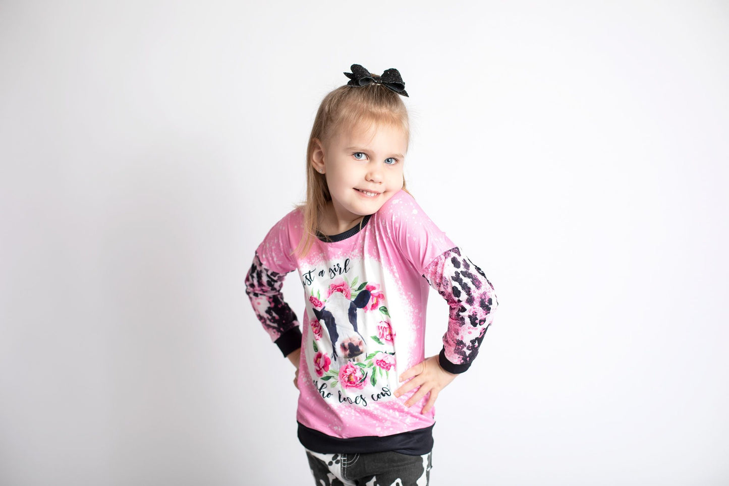 Girls fall COW print denim pants outfits      GLP0399