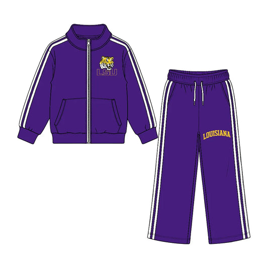Preorder( 5  MOQ) Baby Girls LSU Jacket Top Wide Leg Pants Outfit