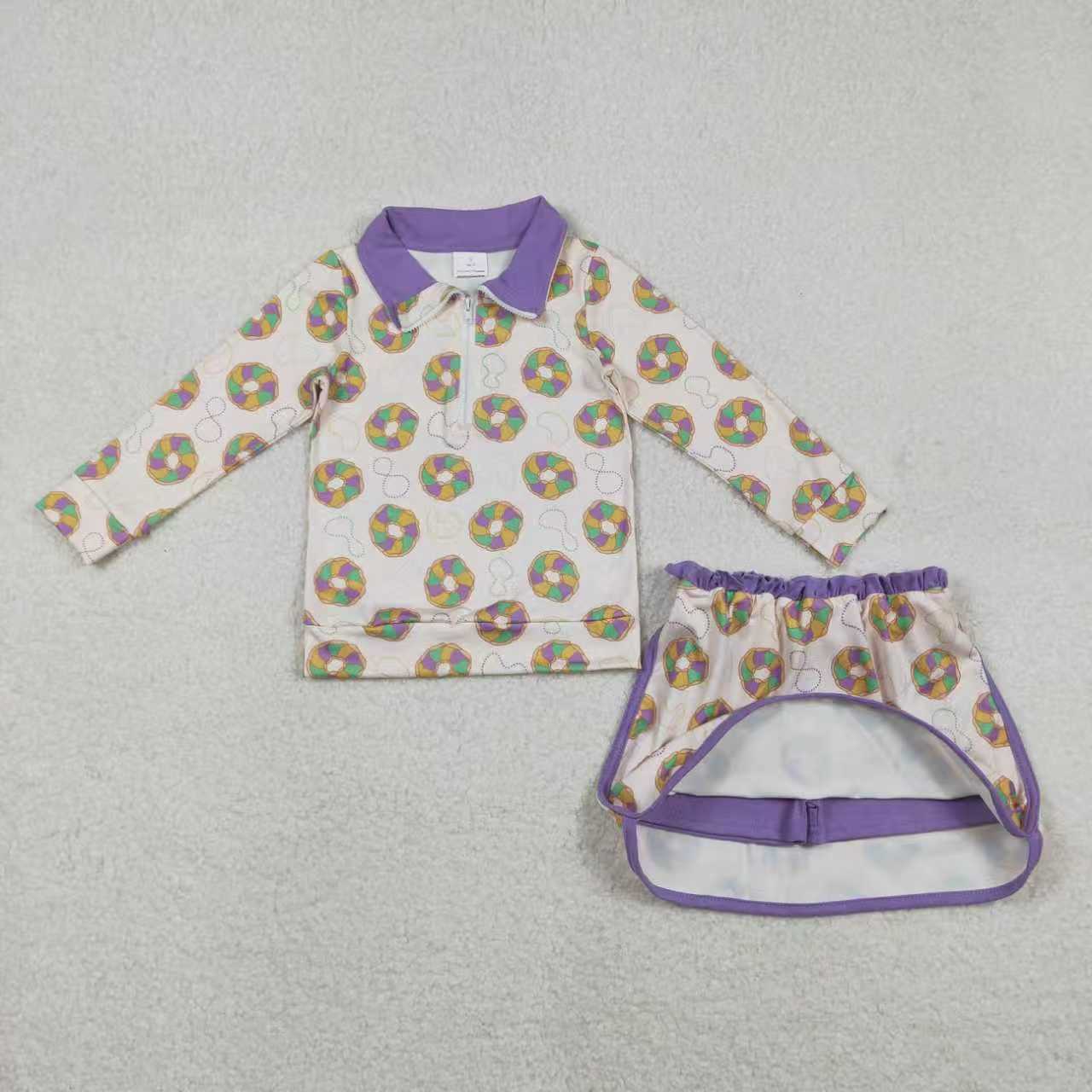 Sibling Baby Girls Mardigras Donuts Masks Bows Zip Pullovers Skirt Shorts Clothes Sets