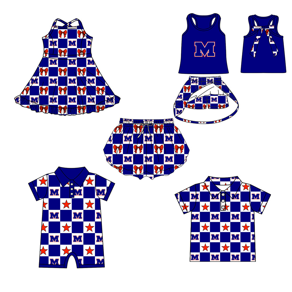 (Custom Design Preorder MOQ 5 Each Item) Teams Manvel Mavericks Blue Plaid Print Kids Clothes Sibling & Family Matching Styles