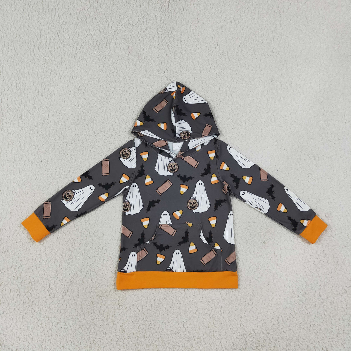 BT1898 Ghost Candy Bat Print Boys Halloween Long Sleeve Hoodie Top