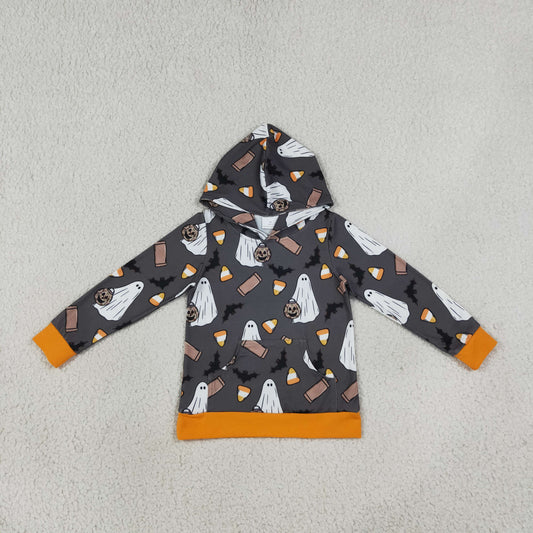 BT1898 Ghost Candy Bat Print Boys Halloween Long Sleeve Hoodie Top