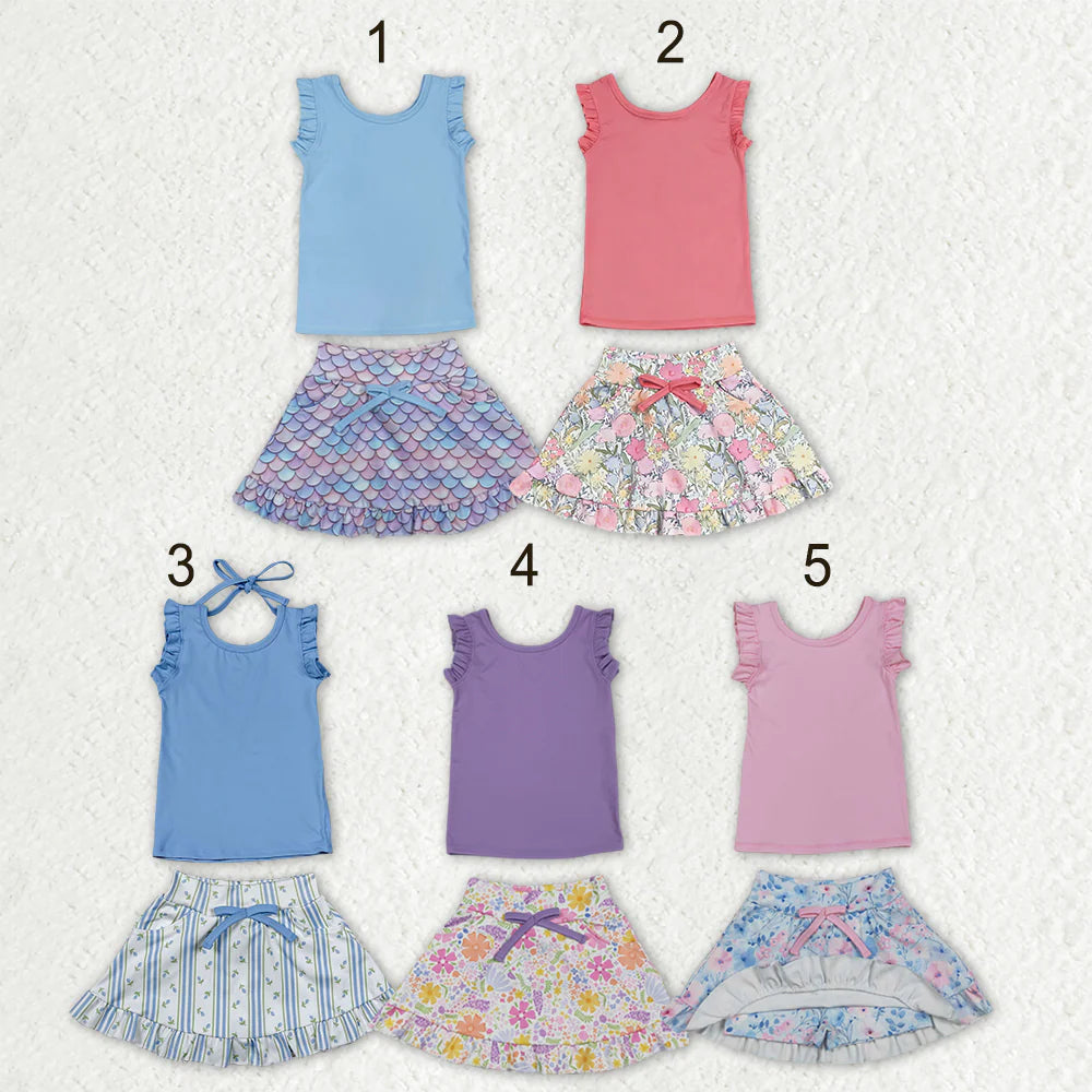 Sibling Baby Girls Sleeveless Vest Top Flowers Shirt Shorts Yoga Active Clothes Sets