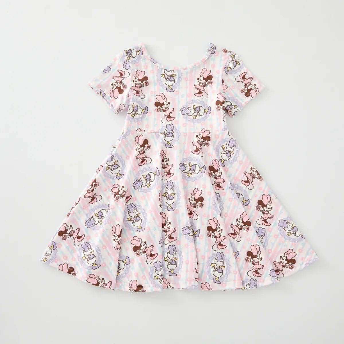 (Custom Design Preorder MOQ 5) Cartoon Mouse Small Flowers Print Girls Summer Dress