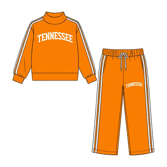 Preorder( 5  MOQ) Baby Girls Tenessee Orange Mock Neck Top Wide Leg Pants Outfit