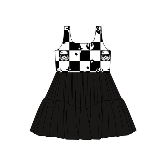 (Custom Design Preorder MOQ 5) Star Wa*s Plaid Girls Sleeveless Tulle Dress