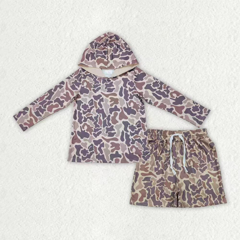 Sibling Baby Boys Camo Long Sleeve Hoodie Top with Shorts Outfit