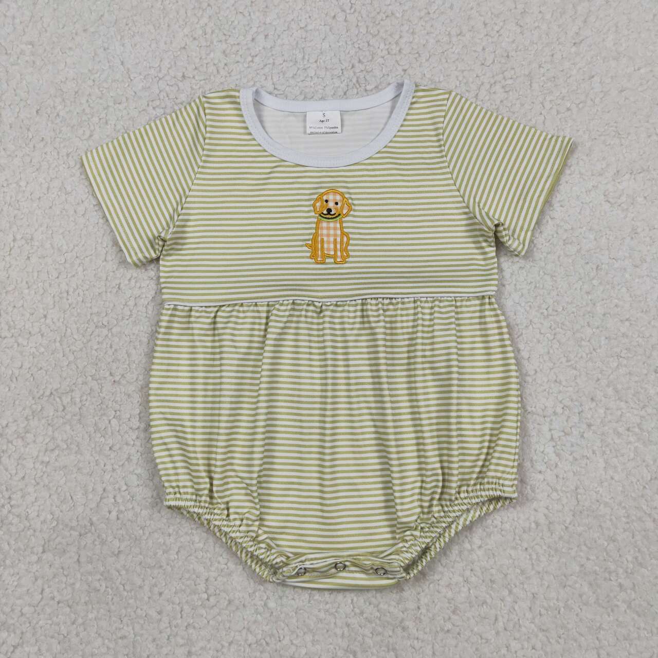 Puppy Embroidery Stripes Print Baby Boys Short Sleeve Romper