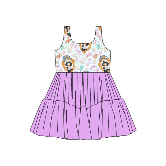 (Custom Design Preorder MOQ 5) Cartoon Princess Flowers Girls Sleeveless Tulle Dress