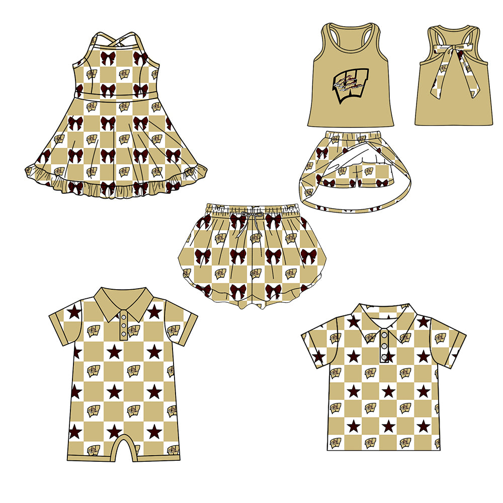 (Custom Design Preorder MOQ 5 Each Item) Teams Bearcats Khaki Plaid Print Kids Clothes Sibling & Family Matching Styles
