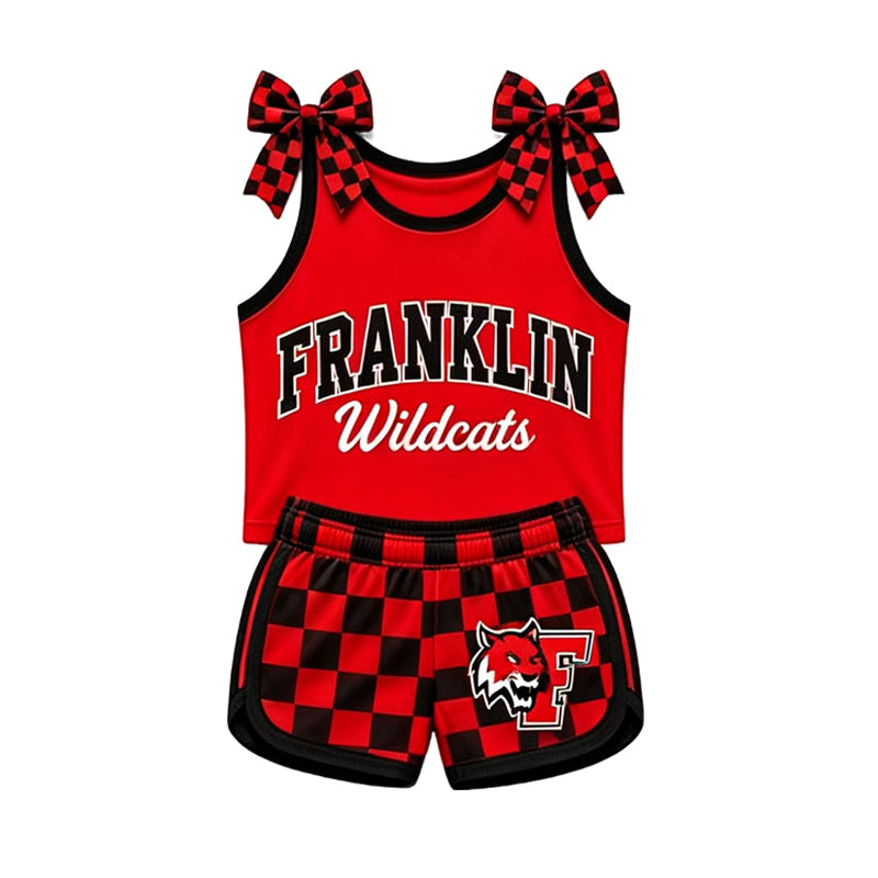 (Custom Design Preorder MOQ 5) Teams Franklin Wildcats Bows Vest Top Shorts Mommy and Me Summer Yoga Clothes Set