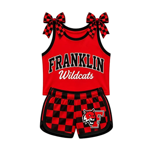 (Custom Design Preorder MOQ 5) Teams Franklin Wildcats Bows Vest Top Shorts Mommy and Me Summer Yoga Clothes Set