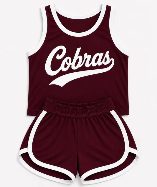 (Custom Design Preorder MOQ 5) Girls  Bow Strap  Cobras Tank  & Shorts Sport Team Outfit