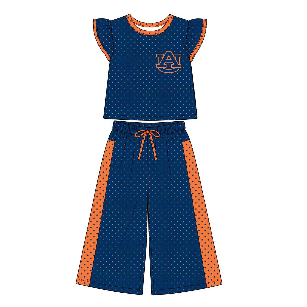 (Custom Design Preorder MOQ 5) Teams AU Polka Dot Ruffle Sleeve Top with Wide Pants Outfit