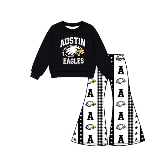 Preorder( 5  MOQ) Baby Girls  Austin Eagles Top Bell Bottom Pants Outfit