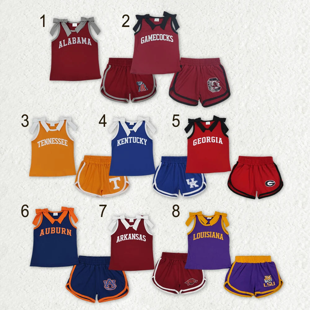 Sibling Kids Girls Bows Sleeveless Tank Top Shorts Vinyl Sport Team Outfit