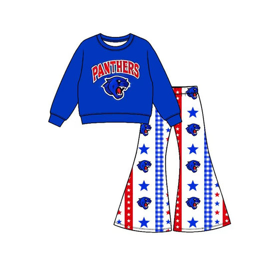 Preorder( 5  MOQ) Baby Girls  Panthers Top Bell Bottom Pants Outfit