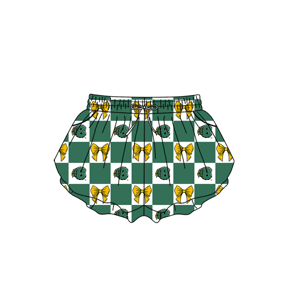 (Custom Design Preorder MOQ 5 Each Item) Teams Baylor Bears Bows Green Plaid Print Kids Clothes Sibling & Family Matching Styles