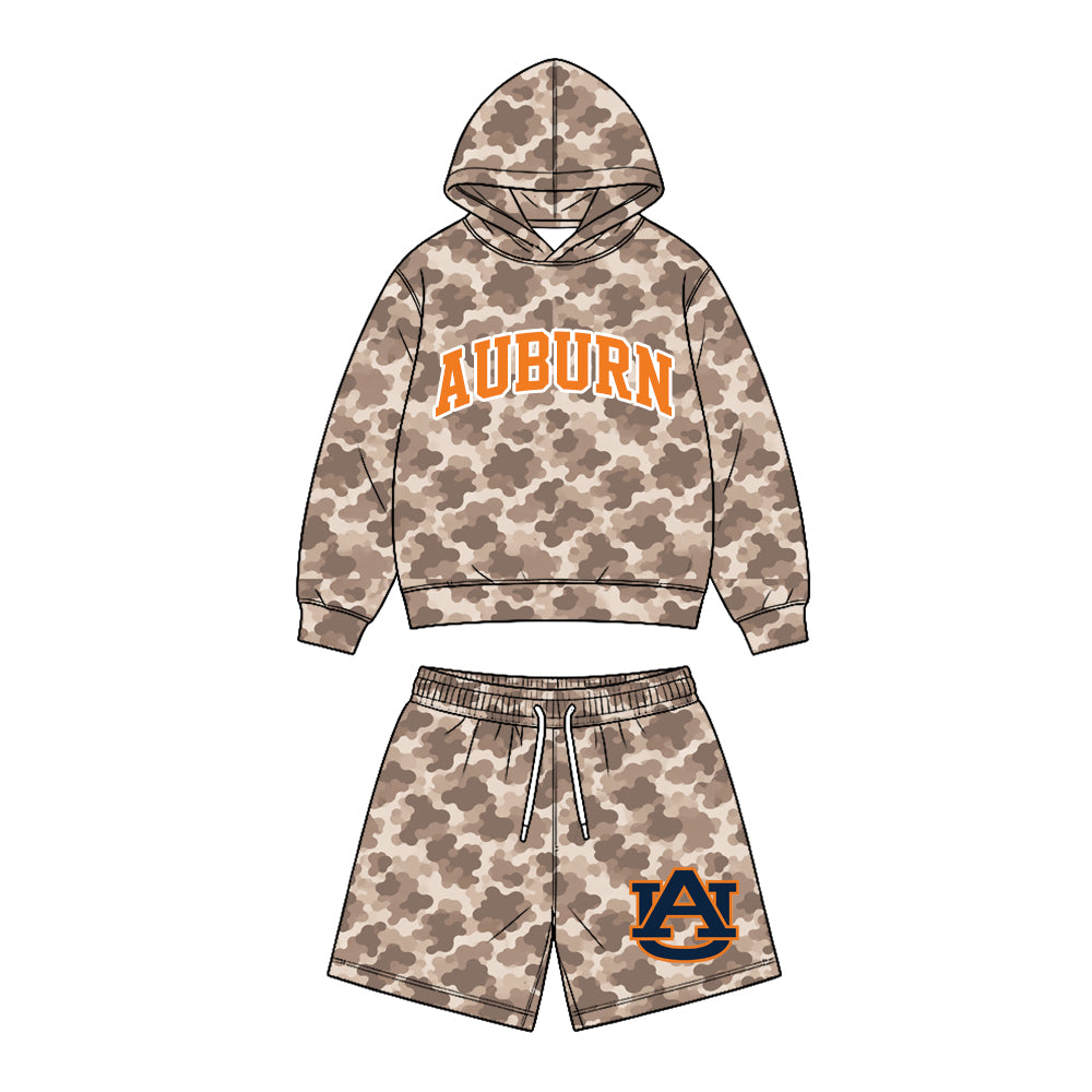 (Custom Design Preorder MOQ 5 Each)Teams Logo Brown Camo Hoodie Top Pockets Shorts Boys Clothes Set Brothers Wear