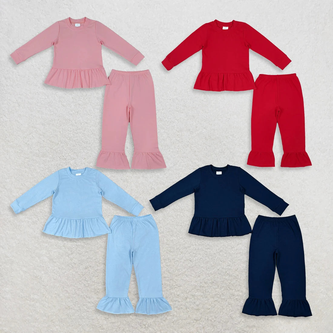 Sibling Kids Girls  Solid Color Long Sleeve Tunic Top Ruffle Pants Outfit