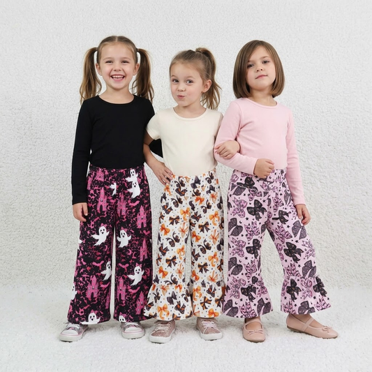 Sibling Baby Girls Halloween Ghost Bow Wide Leg Pants