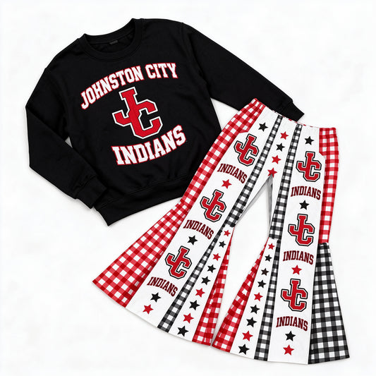 (Custom Design Preorder MOQ 5 Each) Baby Girls Sprot Team Indians Bell Bottom Pants Outfit