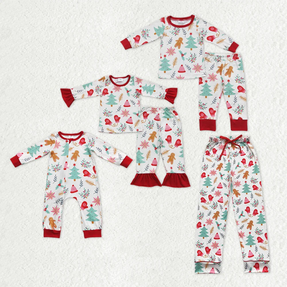 Gingerbread Tree Holly Print Family Christmas Pajamas Styles