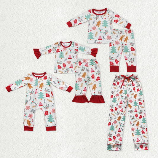 Gingerbread Tree Holly Print Family Christmas Pajamas Styles