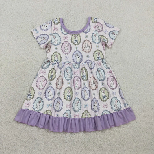 Baby Girls Bows Rabbits Easter Ruffle Knee Length Dresses