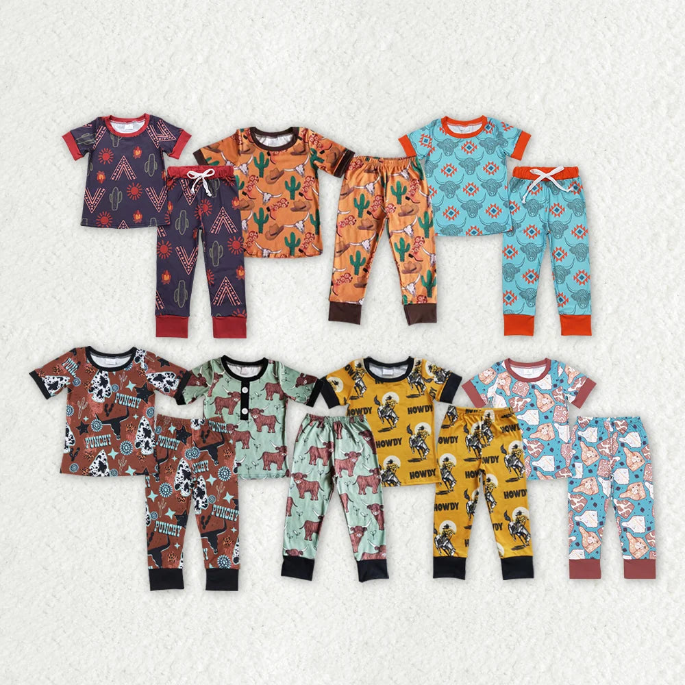 Sibling Baby Boys Western Howdy Rodeo Cactus Short Sleeve Top Pants Outfit