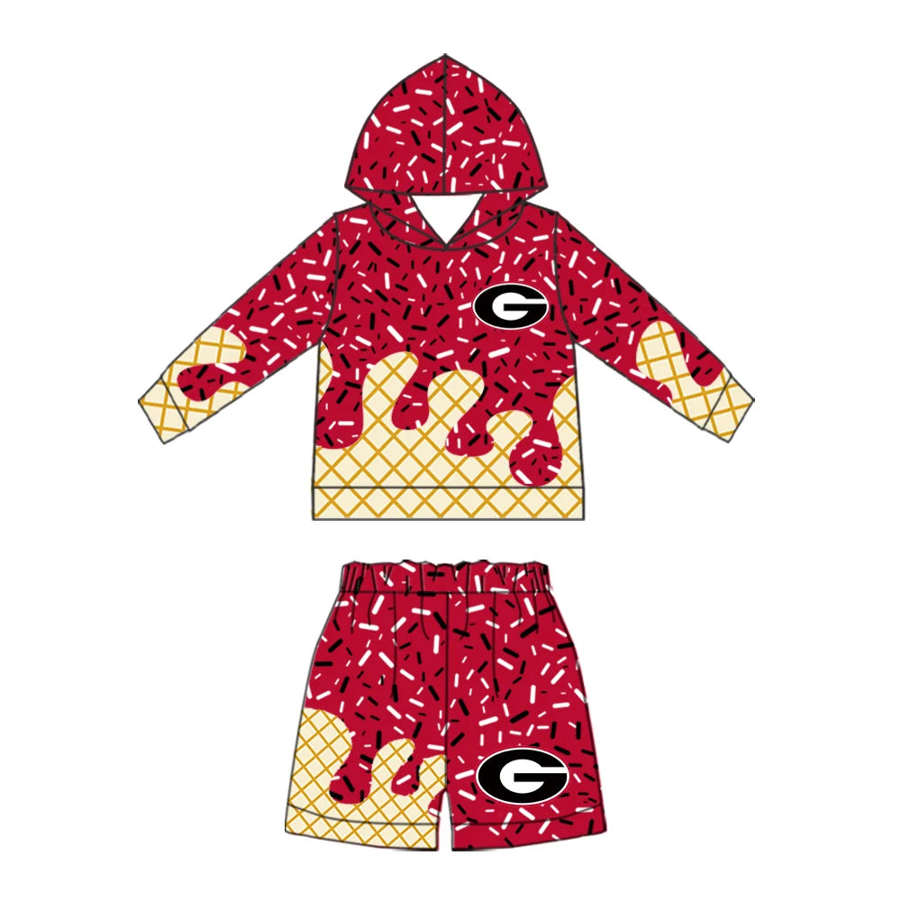 (Custom Design Preorder MOQ 5) Baby Boys Sprinkles Georgia Hoodie Short Team Clothes Sets