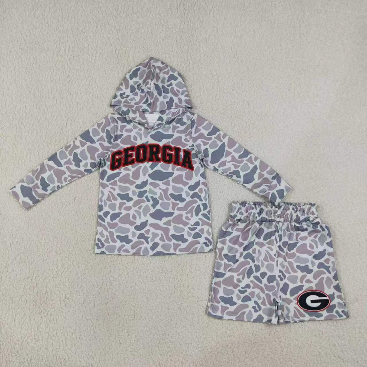 Sibling Baby Boys Sport Team Grey Camo Long Sleeve Hoodie Top with Shorts Outfit