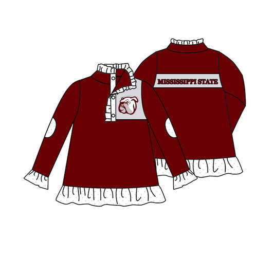 (Custom Design Preorder MOQ 5) Teams Mississippi State Wine Girls Buttons Pullover Top