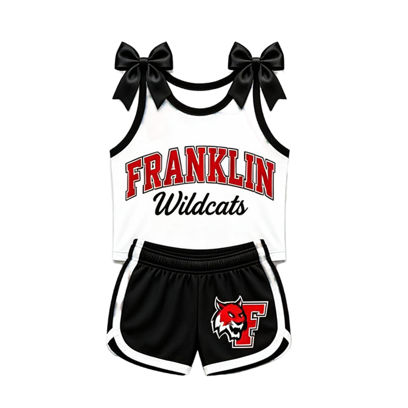 (Custom Design Preorder MOQ 5) Teams Franklin Wildcats Bows Vest Top Shorts Mommy and Me Summer Yoga Clothes Set