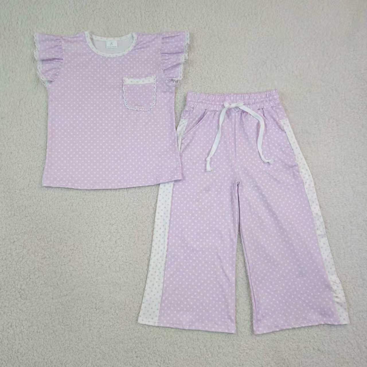 Sibling Baby Girls  Ruffle Sleeve Top Wide Leg Polka Dot Outfit