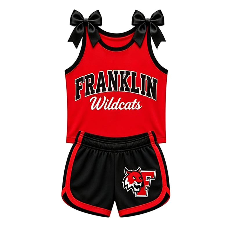 (Custom Design Preorder MOQ 5) Teams Franklin Wildcats Bows Vest Top Shorts Mommy and Me Summer Yoga Clothes Set